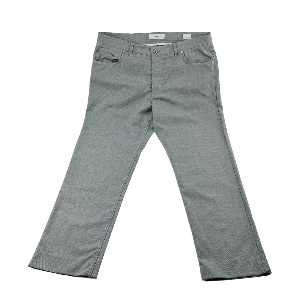BRAX Gray Puppytooth Cooper Fancy Regular 5 Pocket Wool Elastane Pant Size 38X29